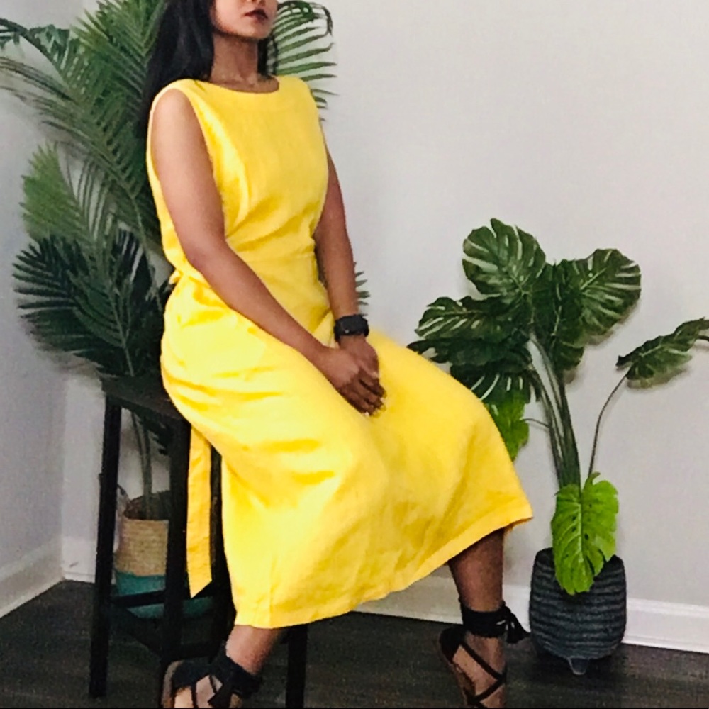 Linen tie waist midi dress Size 12
